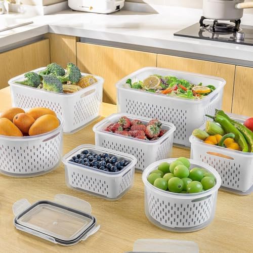 Large Fruit Storage Container with Removable Colander - 10 Pack, Freshmage