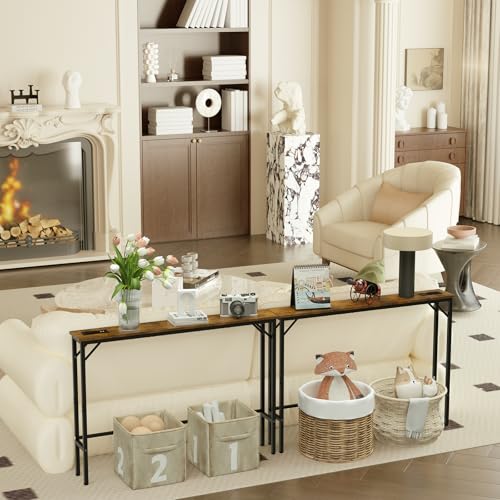 Aduanbang Rustic Brown 5.9-Inch Wide Narrow Console Table with Outlet - Behind Couch & Entryway