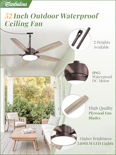52-Inch Waterproof Outdoor Ceiling Fan with Light IP65 for Patio Gazebo - Oil Bronze