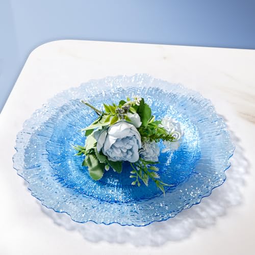 Blue Disposable & Reusable Plastic Plates 60PCS - Clear Water Design, Safe Food-Grade