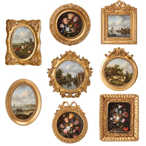 8 Pcs Mini Baroque Gold Frame Set for Wall & Tabletop Display – Kajaia (Variation: 8 / Baroque)