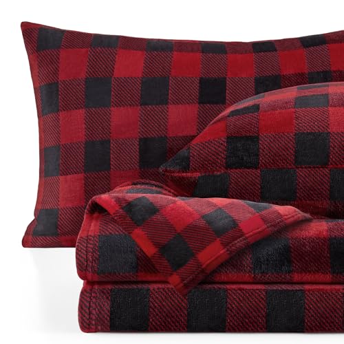 BEDELITE Full Size Plaid Flannel Sheet Set Red & Black 4 Pieces