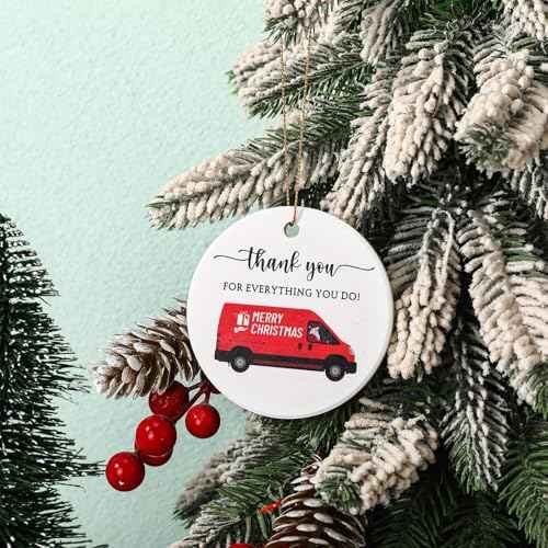 Christmas Mailman Gift Mail Carrier Ceramic Ornament Mail Truck Ornament Thank You for Everything You Do Christmas Tree Decoration Mail Driver Appreciation Gift for Postal Worker