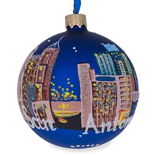 The Alamo San Antonio Glass Ball Christmas Ornament - 3.25 in, Hand-Painted German Glass