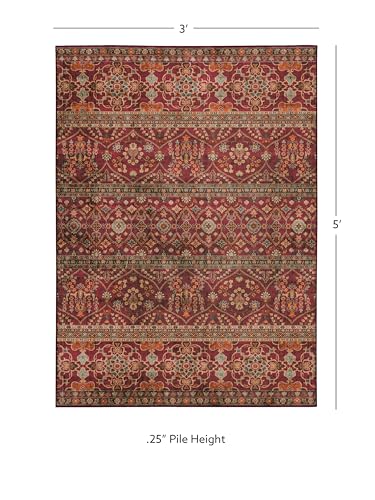 Linon Home Decor Products The Anywhere Washable Rug Yarit Garnet & Ivory 3' X 5' Accent Rug