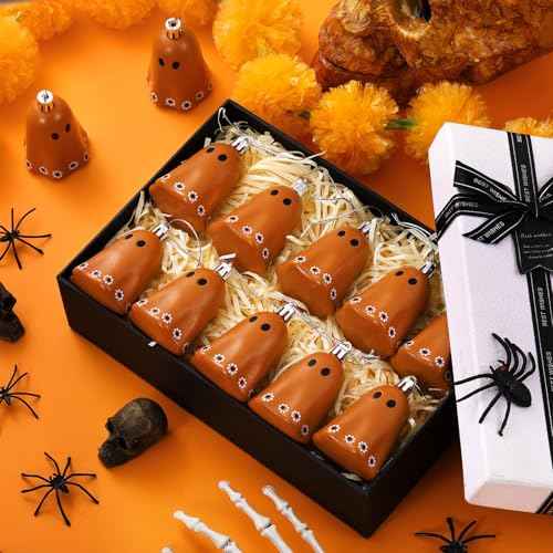 12 Pcs Day of The Dead Mexican Hanging Ghost Ornaments for Tree Dia De Los Muertos Halloween Small Ghost Tree Decorations Terracotta Flower Rustic Home Office Party Christmas Wreath Decor