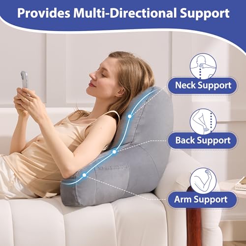 IASEAHK 18-Inch Light Grey Reading Pillow for Bed Sitting Up with Multi-Angle Support