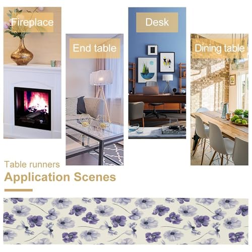AAVEUP 13x36 Purple Flower Table Runner - Watercolor Nature Leaves, W13X L36