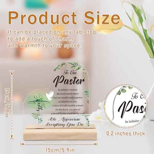Pastor Appreciation Gifts for Women Men - Shejdgart Acrylic Heart Plaque with Wooden Stand Pastor Appreciation Day Gifts Religious Christmas Thanksgiving Birthday Gifts for Pastors Preacher Christian