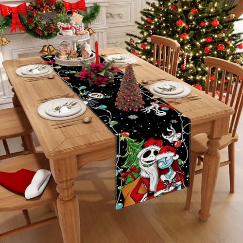 Black Christmas Table Runner 13" x 90" Holiday Home Decor for Xmas
