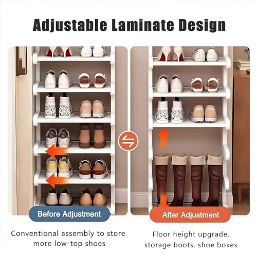 White 7-Tier Vertical Shoe Rack - Space-Saving Bamboo Shoe Organizer for Entryway & Closet