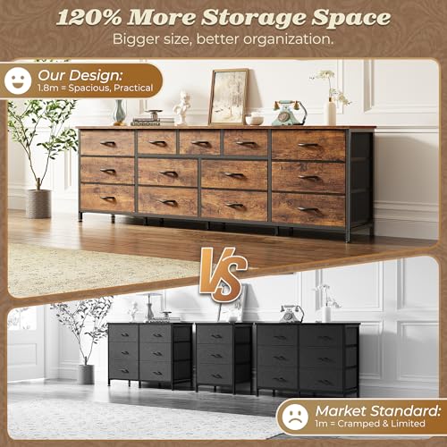 Huuger Rustic Brown 70-Inch Long Dresser & TV Stand for 65-80 Inch TVs