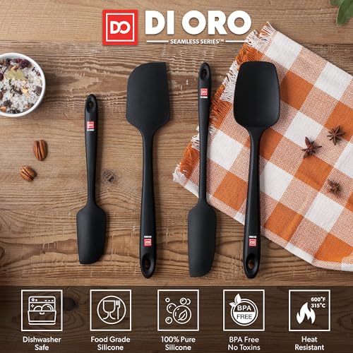 Di Oro Black Silicone Spatula Set - Heat-Resistant up to 600°F, 4-Piece Kitchen Tools