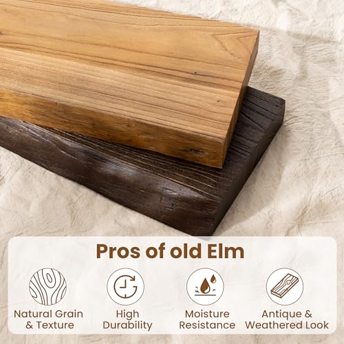 Natural Elm Wood Floating Shelves - Live Edge Wall Mount 24" 2 Pack