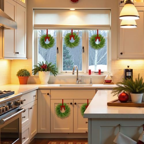 Norfolk Pine Wreaths - 6pcs Mini Christmas Kitchen Cabinet Wreaths, 7.9"