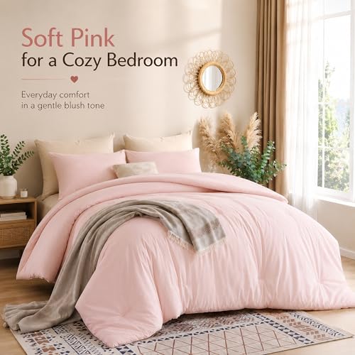 Pink Comforter Set Queen Size All Season Lightweight Bedding - Weigelia