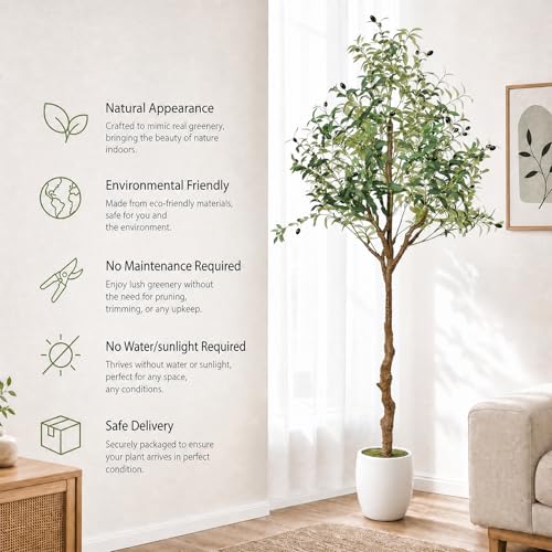 6ft Artificial Olive Tree with Pot - Faux Indoor Tree, Realistic Greenery, Easy Assembly, Perfect for Home & Office Decor (Soft Green / 1)
