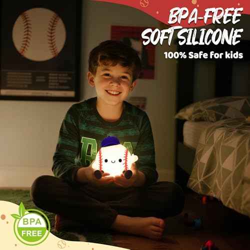 Attivilife Baseball Night Light, Baseball Gifts for Boys, Soft Silicone Nursery Bedroom Bedside Decor Dimmable Rechargeable LED Touch Lamp, Baby Kid Teen Sport Lover Athlete Birthday Christmas Gifts