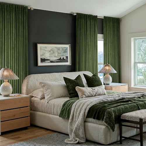 40x96 Inch Velvet Blackout Curtain Panels - Olive Green, Pack of 2