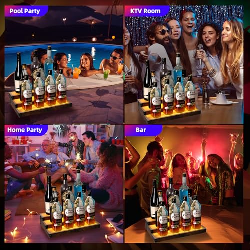 2-Pack 16‘’ LED Lighted Liquor Display, 3-Tier 32Inch Total Bar