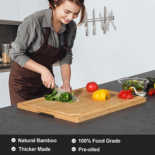 HIWARE Natural Bamboo Cutting Board 30 x 20 Inches Extra Large with Handle & Juice Groove - Kitchen & Charcuterie