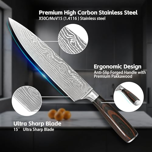 TONGMARU 3-Piece High Carbon German Steel Chef Knife Set with Pakkawood Handles