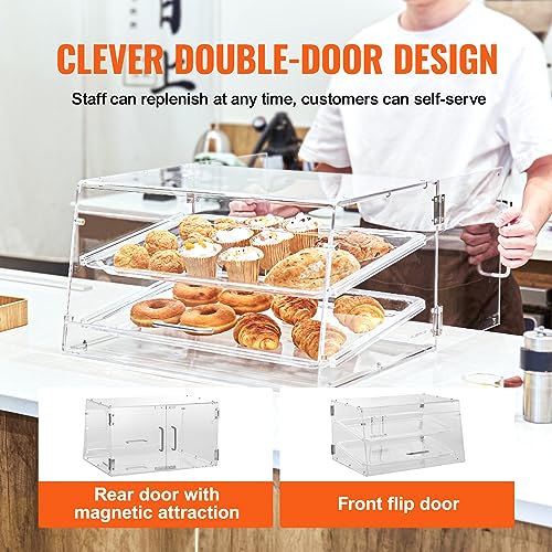 Pastry Display Case 2-Tier Acrylic Bakery Showcase with Removable Shelves & Double Door - 20.7x13.2x11.9 Inches - 2 Tray Variation