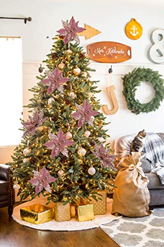 Briful 12'' Large Heads Christmas Glitter Poinsettia Flowers Tree