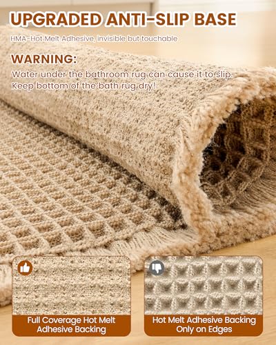 Brown Waffle Bath Mat 59x20 Inches - Extra Soft Absorbent Bathroom Rug