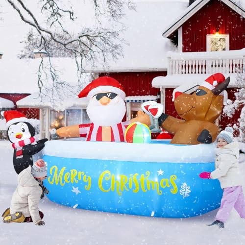 7 FT Christmas Pool Inflatable Blow Up Santa Reindeer Penguin Outdoor Decorations
