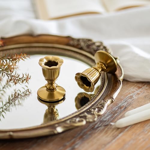 12 Pack Vintage Brass Candle Holders Taper Candle Stick Set - Gold Victorian Style