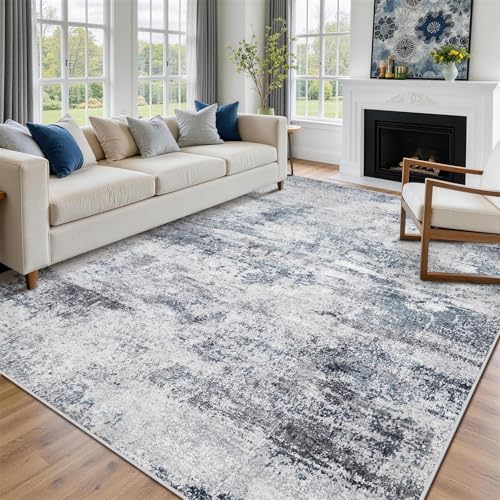 Blue Grey 5x7 Washable Area Rug for Living Room Bedroom Dining Room - Anti-Slip