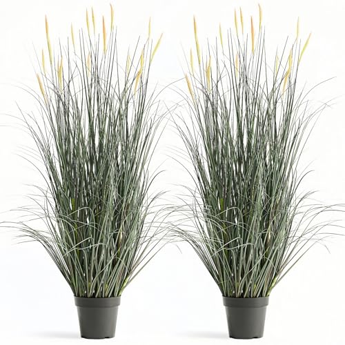 4ft Horsetail Reed Grass Fake Plant with Pink Spikes - 2 Pack, Lush Green