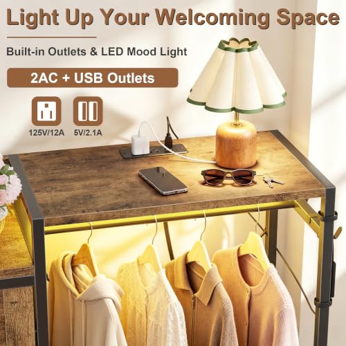 HIGDBFE 41.3W Shoe Cabinet with Flip Drawers, Coat Rack & LED Lighting