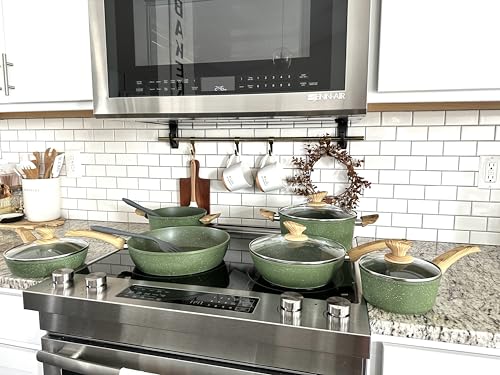 MAISON ARTS 12-Piece Green Non-Stick Cookware Set with Fry Pans, Saucepan & Utensils