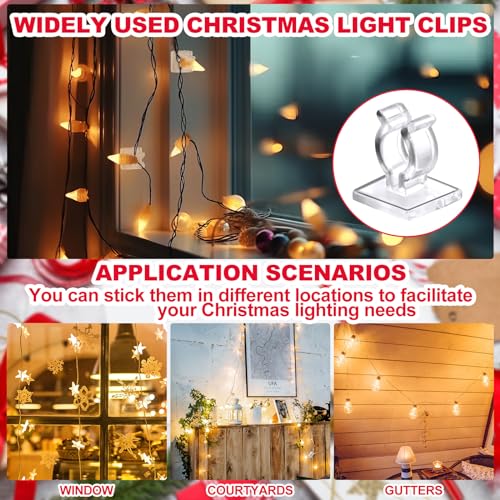 150 Pcs Christmas Light Clips - Clear Adhesive Mini Hooks for Indoor/Outdoor String Lights (Menkxi)