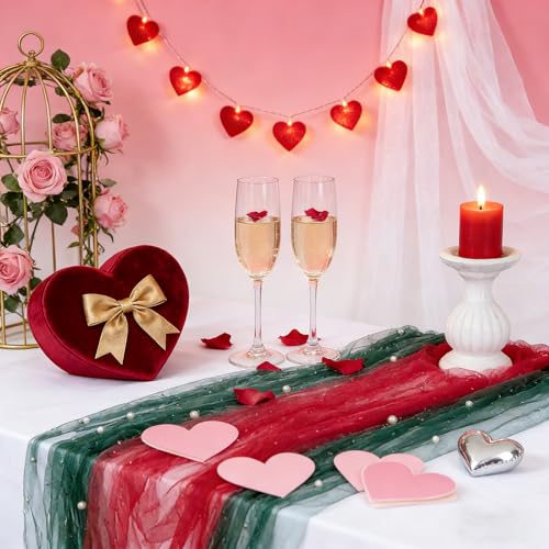 Red Tulle Table Runner Pearl Fabric Christmas Veil Dessert Chiffon