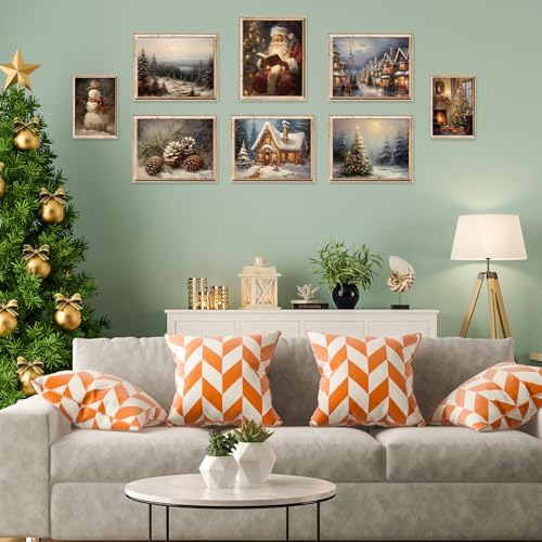 Vintage Christmas Wall Art Prints Set - Snow Scene & Santa Holiday Posters