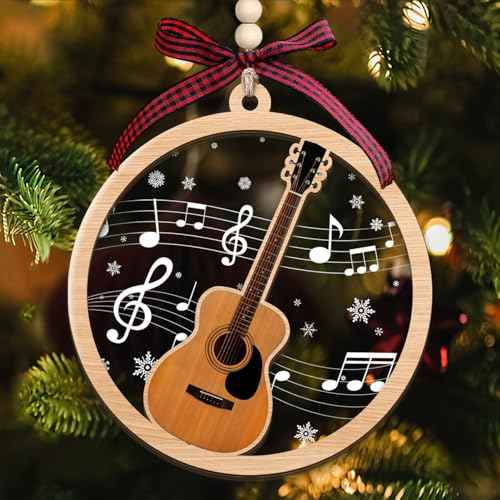 Guitar Ornaments for Christmas Tree - Guitar Ornament 2 Layer Wood & Acrylic Decoration - Guitar Player Gifts for Guitarist, Music Lovers, Mom, Dad, Friends, Teachers - Music Gifts for Women Men
