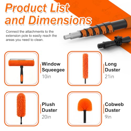 24FT Reach Ceiling Fan & Window Duster Kit with Extension Pole & Microfiber Feather Duster