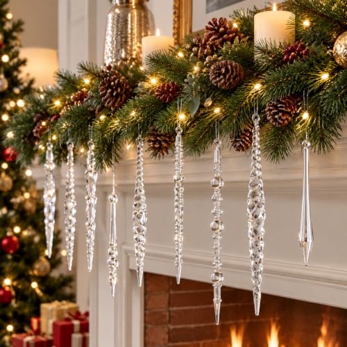 Tondiamo 48-Piece Crystal Icicle Ornaments Set for Christmas Tree - Acrylic
