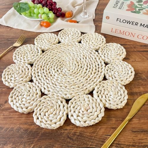 IcosaMro Style C 13.8 Inch Boho Woven Placemats Set of 6 Natural Table Mats for Indoor & Outdoor Dining