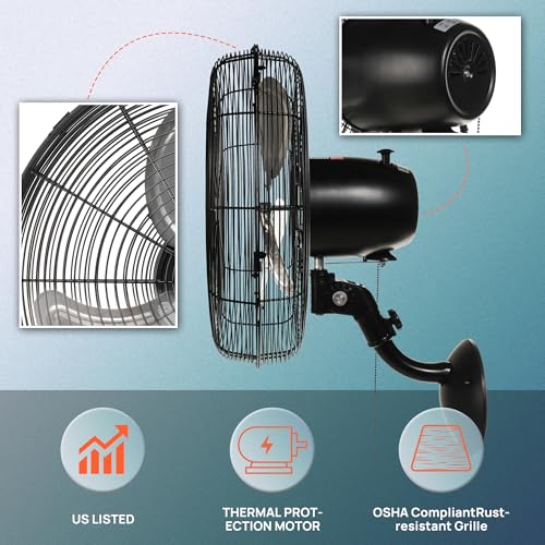 Black 20 Inch Pro Wall Mount Fan - High Velocity Oscillating Industrial & Commercial Fan