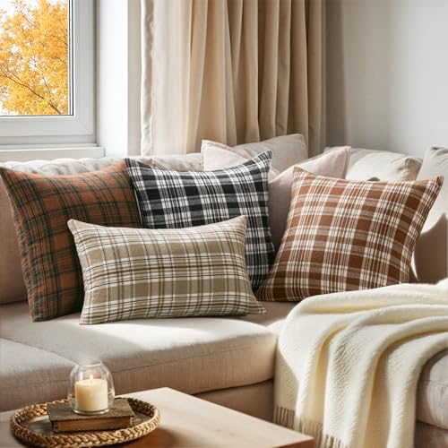 MIULEE Fall Plaid Pillow Covers Scottish Tartan 24x24 Neutral Khaki