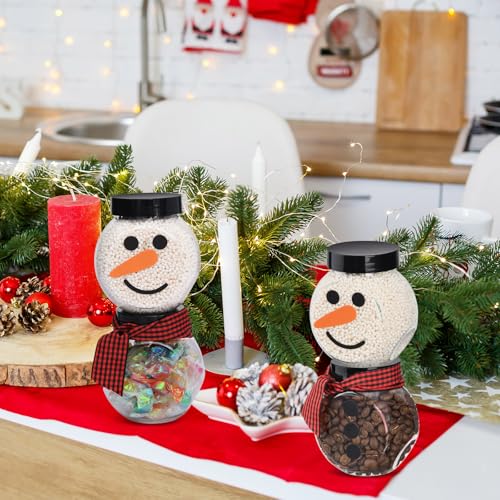 Jingmore 48 Pcs Christmas Snowman Candy Jars with Lids - Red Black Plaid (48 Count, 8 oz Each)