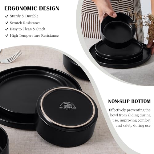 Matte Black Stoneware Dinnerware Set for 4 - 12 Pieces