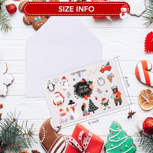 Myselect Christmas Cards with Envelopes and Stickers, 24 Assorted 4x6 Cards – Printed Messages Inside