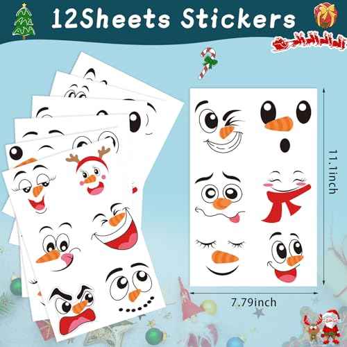 CCINEE 36pcs Snowman Face Stickers for Craft, Christmas Snowman Face Decals Self Adhesive Face Stickers for Holiday Craft Cup Window Xmas Ball Glass Wall Kitchen Decorations