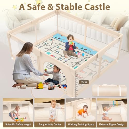 Abdtech Extra Large Baby Playpen with Mat 79x71in - Indoor & Outdoor Baby Play Yard, Soft Breathable Mesh Cover