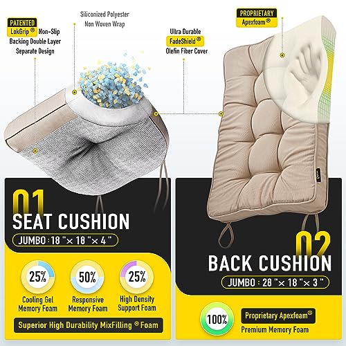 SUNROX Jumbo Memory Foam Rocking Chair Cushions Set - Husk Birch, Non-Slip Water-Resistant